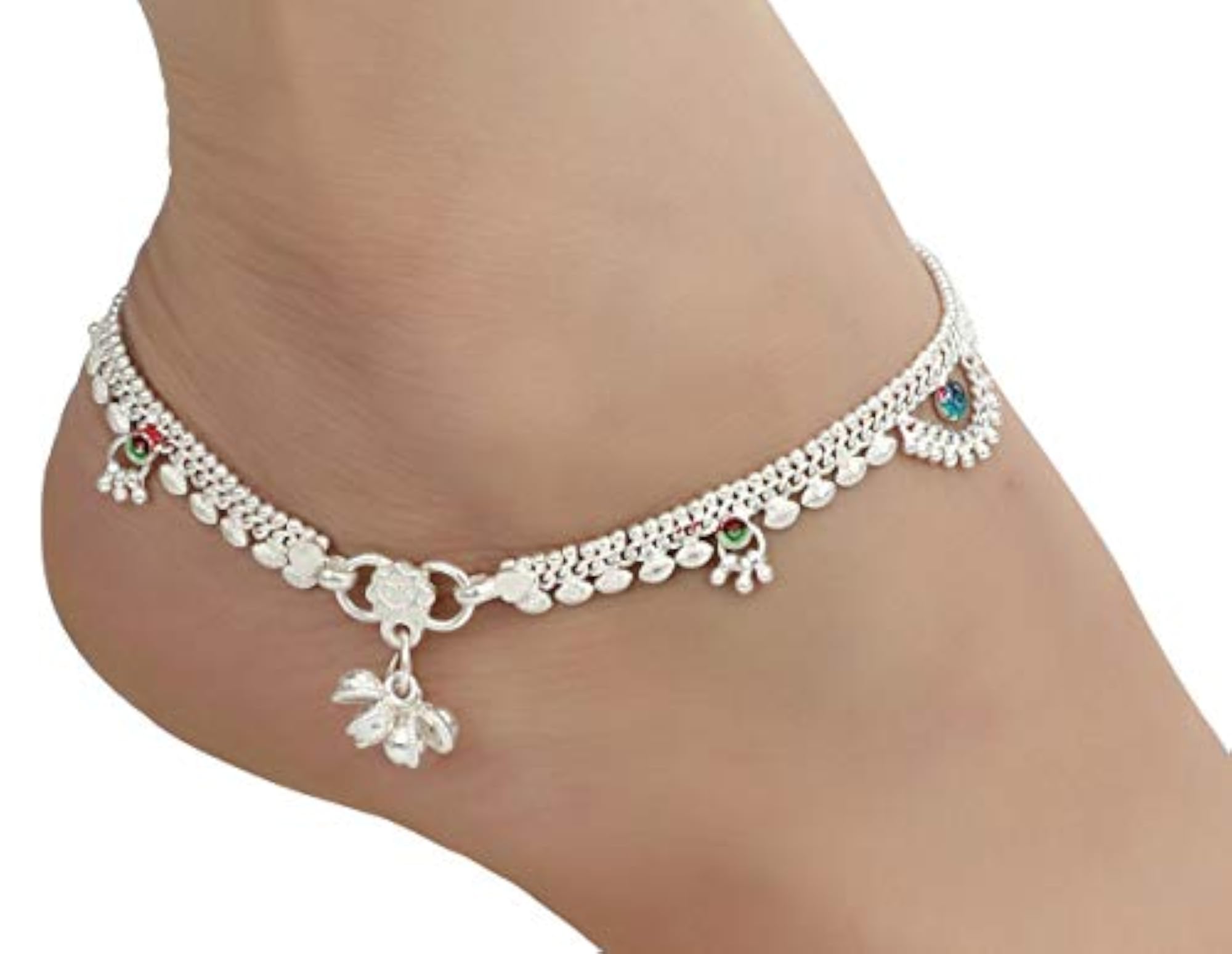 Pack of 2 Pair Indian Traditional Ethnic White Metal Anklet